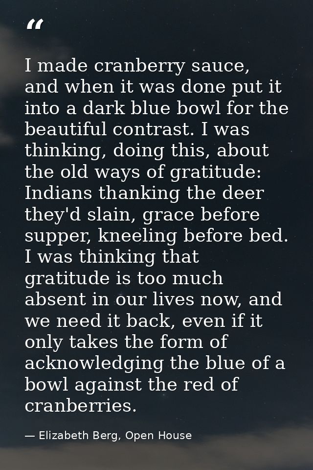 I made cranberry sauce, and when it was done put it into a dark blue bowl for the beautiful contrast. I was thinking, do — Elizabeth Berg, Open House