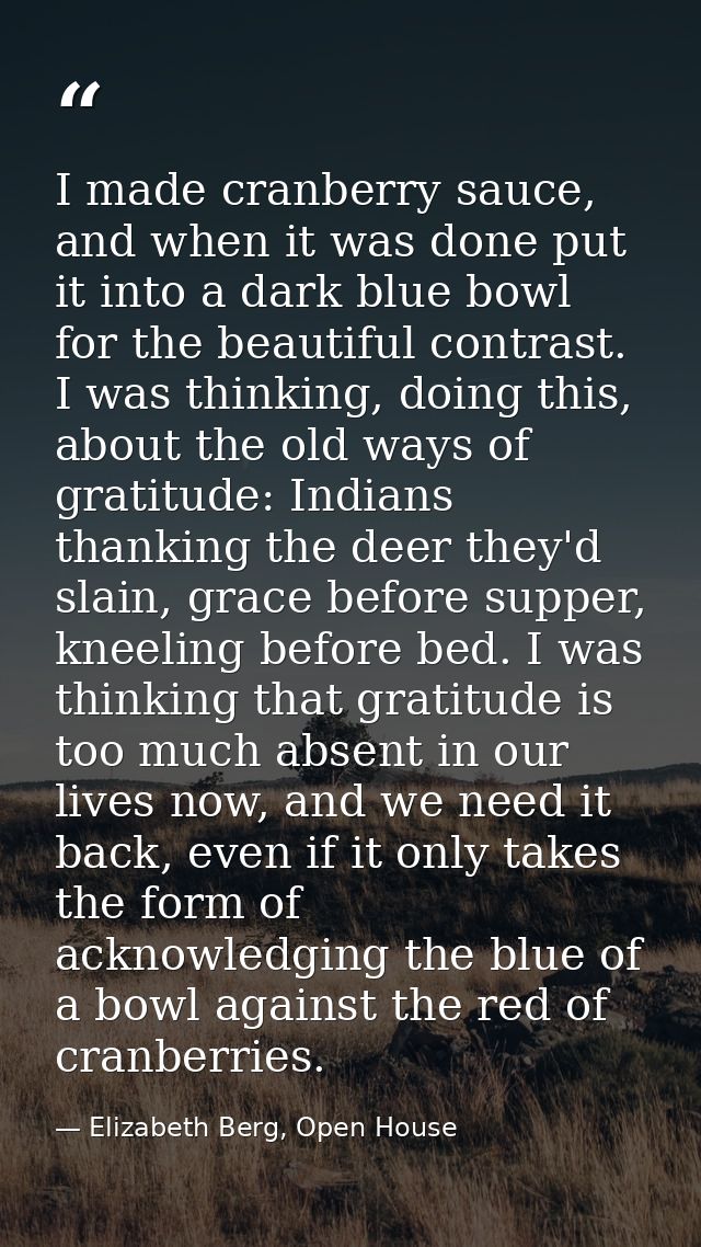 I made cranberry sauce, and when it was done put it into a dark blue bowl for the beautiful contrast. I was thinking, do — Elizabeth Berg, Open House