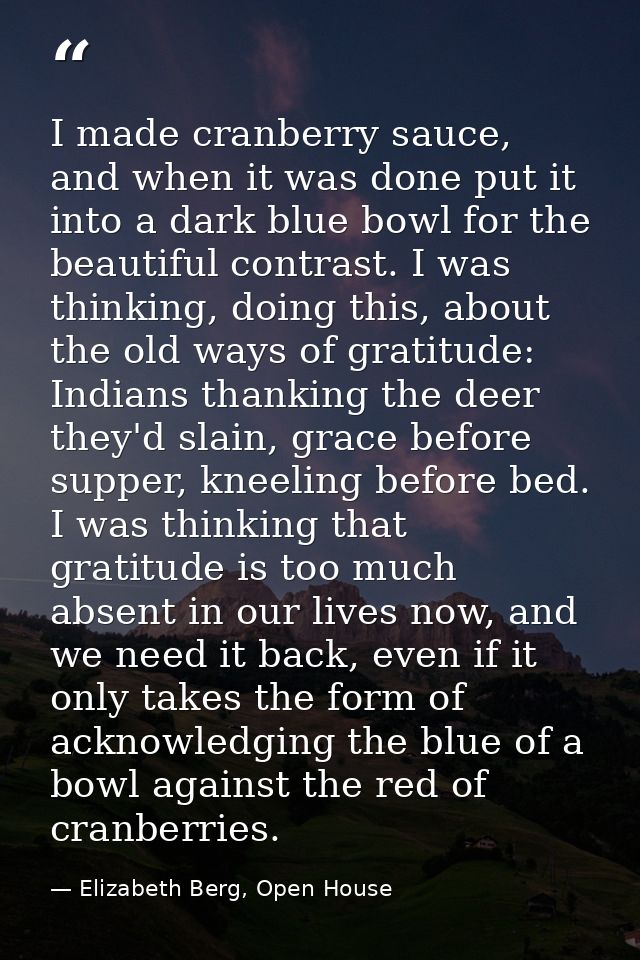 I made cranberry sauce, and when it was done put it into a dark blue bowl for the beautiful contrast. I was thinking, do — Elizabeth Berg, Open House