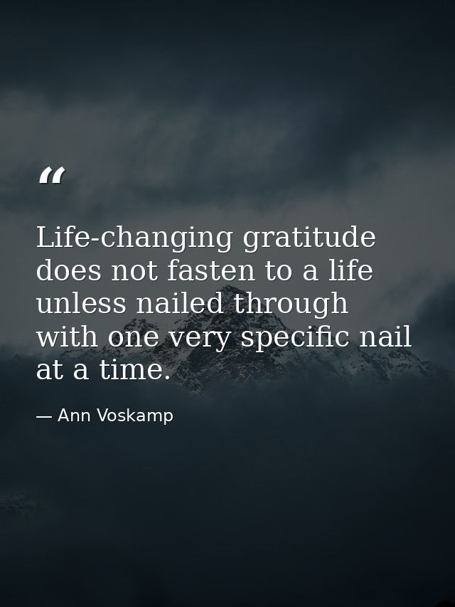 Life-changing gratitude does not fasten to a life unless nailed through with one very specific nail at a time. — Ann Voskamp