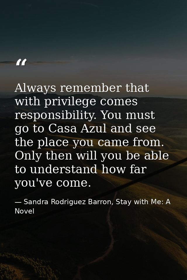 Always remember that with privilege comes responsibility. You must go to Casa Azul and see the place you came from. Only — Sandra Rodriguez Barron, Stay with Me: A Novel