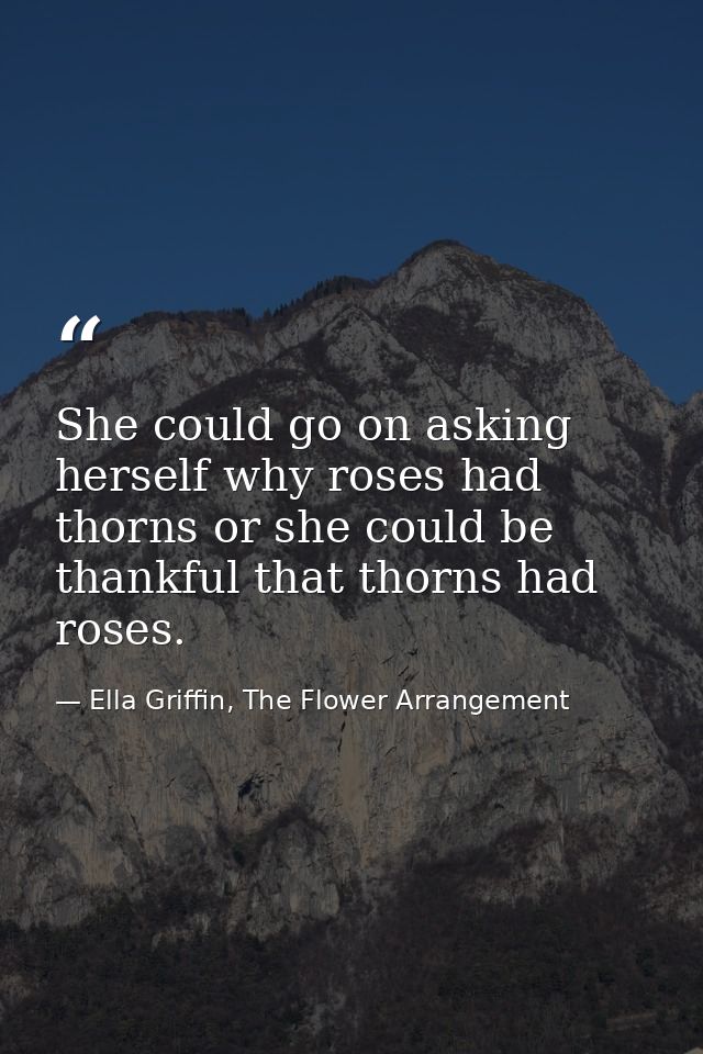 She could go on asking herself why roses had thorns or she could be thankful that thorns had roses. — Ella Griffin, The Flower Arrangement