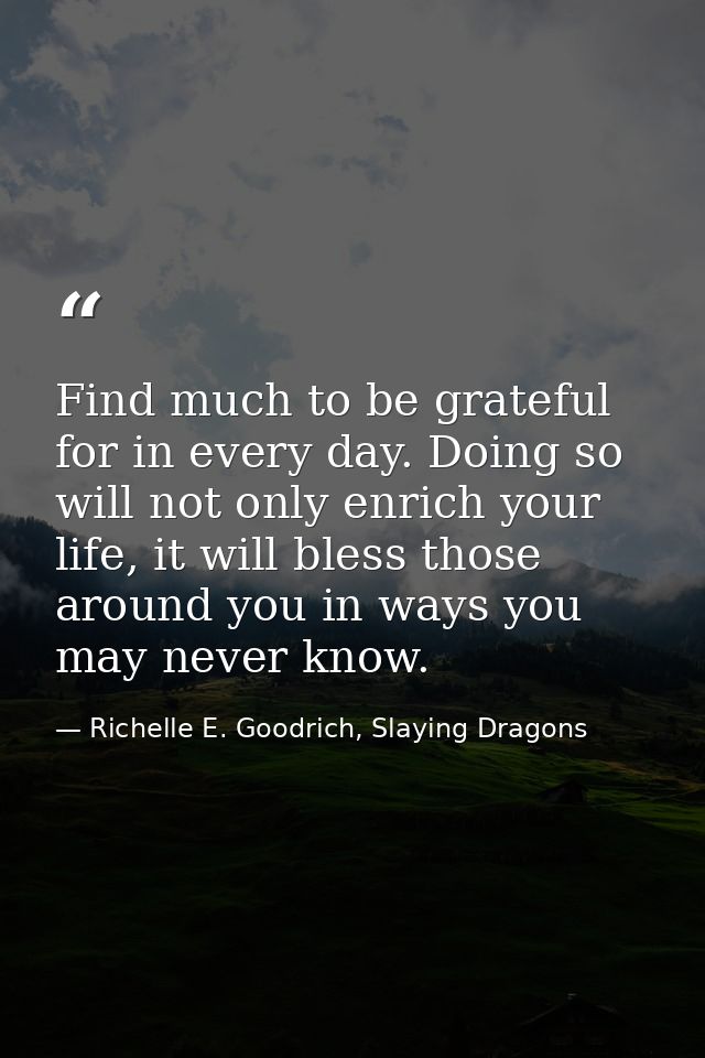 Find much to be grateful for in every day. Doing so will not only enrich your life, it will bless those around you in wa — Richelle E. Goodrich, Slaying Dragons