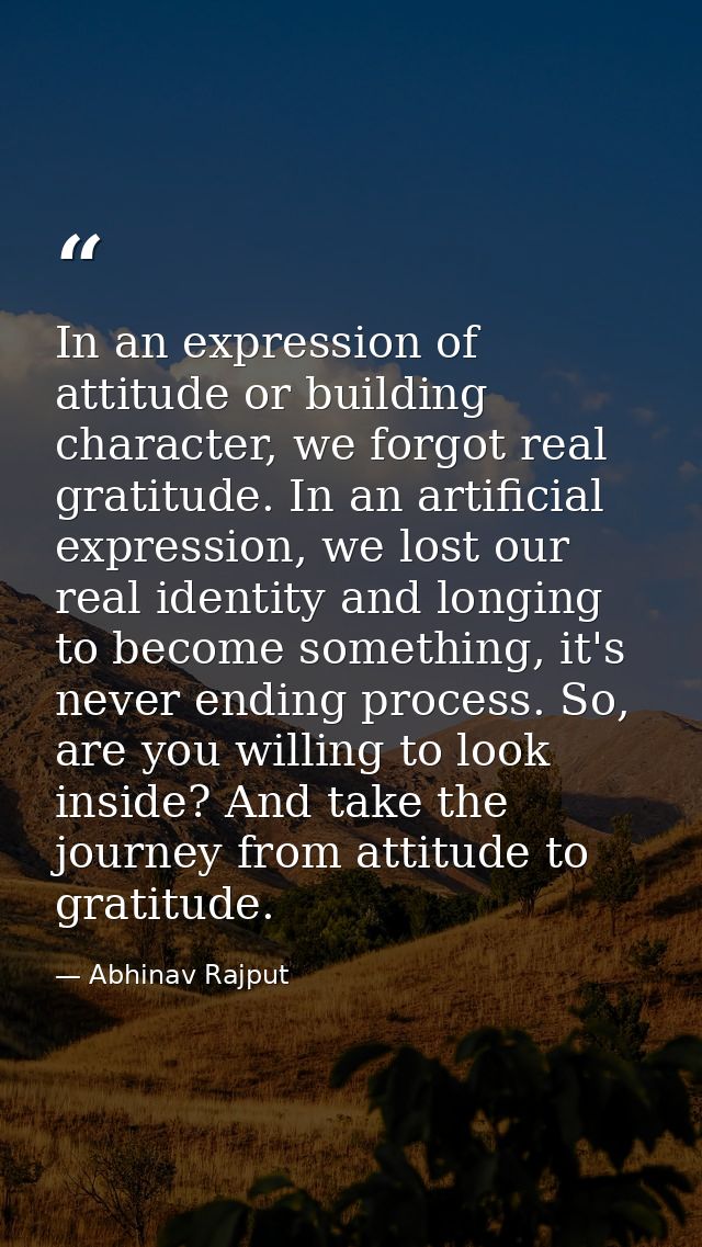 In an expression of attitude or building character, we forgot real gratitude. In an artificial expression, we lost our r — Abhinav Rajput