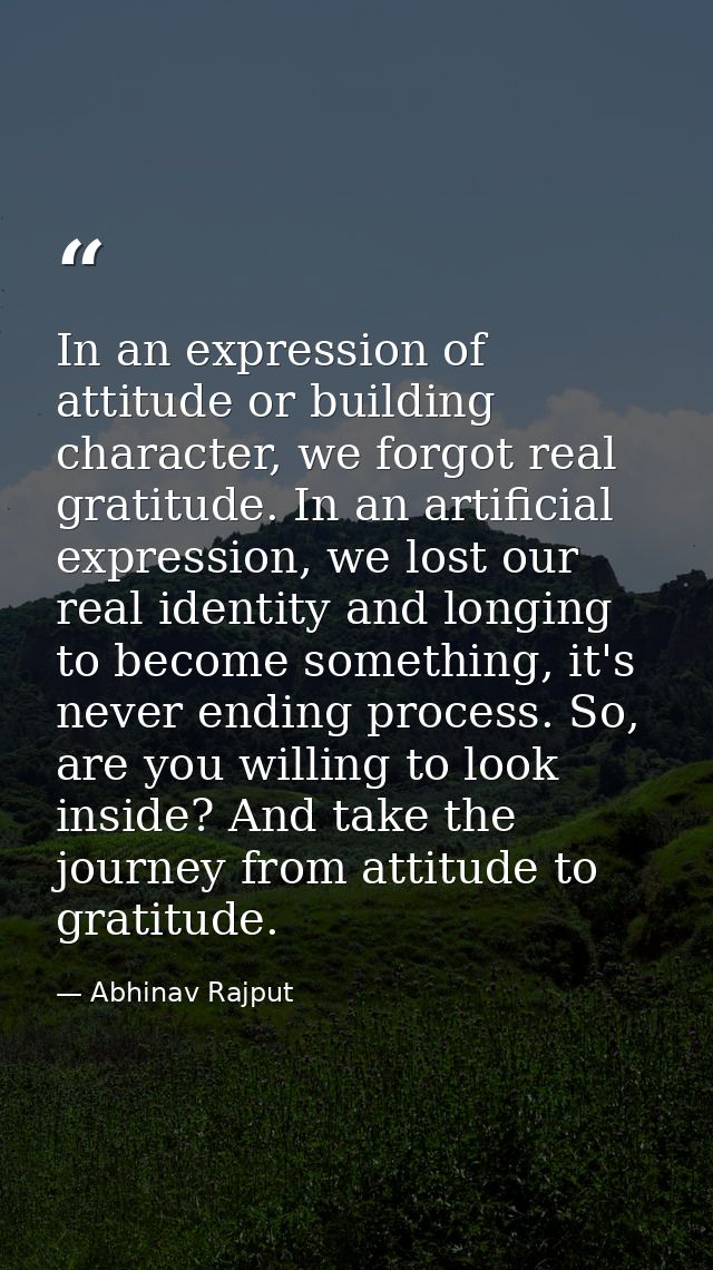 In an expression of attitude or building character, we forgot real gratitude. In an artificial expression, we lost our r — Abhinav Rajput