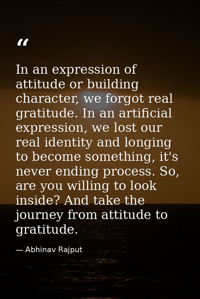 In an expression of attitude or building character, we forgot real gratitude. In an artificial expression, we lost our r — Abhinav Rajput