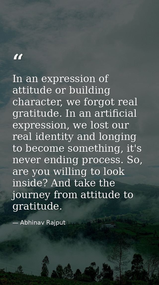In an expression of attitude or building character, we forgot real gratitude. In an artificial expression, we lost our r — Abhinav Rajput