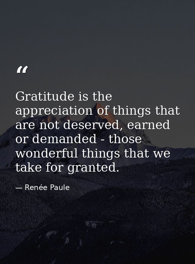Gratitude is the appreciation of things that are not deserved, earned or demanded - those wonderful things that we take  — Renée Paule