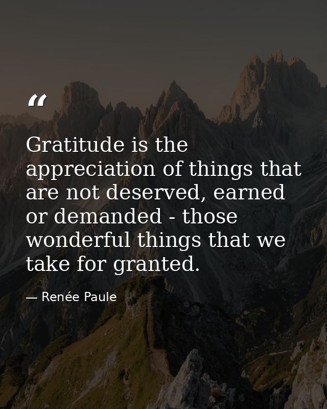 Gratitude is the appreciation of things that are not deserved, earned or demanded - those wonderful things that we take  — Renée Paule
