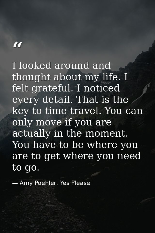 I looked around and thought about my life. I felt grateful. I noticed every detail. That is the key to time travel. You  — Amy Poehler, Yes Please