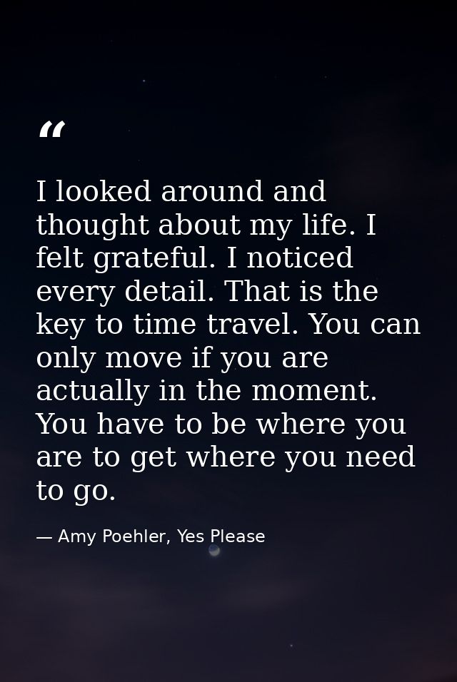 I looked around and thought about my life. I felt grateful. I noticed every detail. That is the key to time travel. You  — Amy Poehler, Yes Please