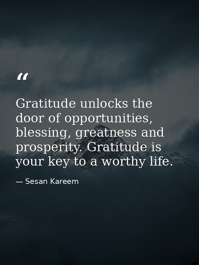 Gratitude unlocks the door of opportunities, blessing, greatness and prosperity. Gratitude is your key to a worthy life. — Sesan Kareem