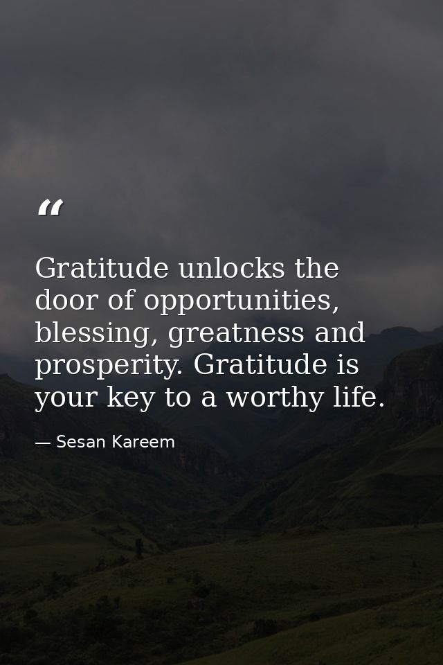 Gratitude unlocks the door of opportunities, blessing, greatness and prosperity. Gratitude is your key to a worthy life. — Sesan Kareem