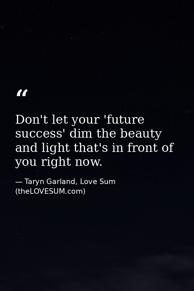 Don't let your 'future success' dim the beauty and light that's in front of you right now. — Taryn Garland, Love Sum (theLOVESUM.com)