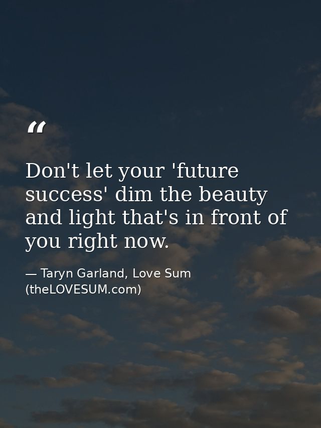 Don't let your 'future success' dim the beauty and light that's in front of you right now. — Taryn Garland, Love Sum (theLOVESUM.com)