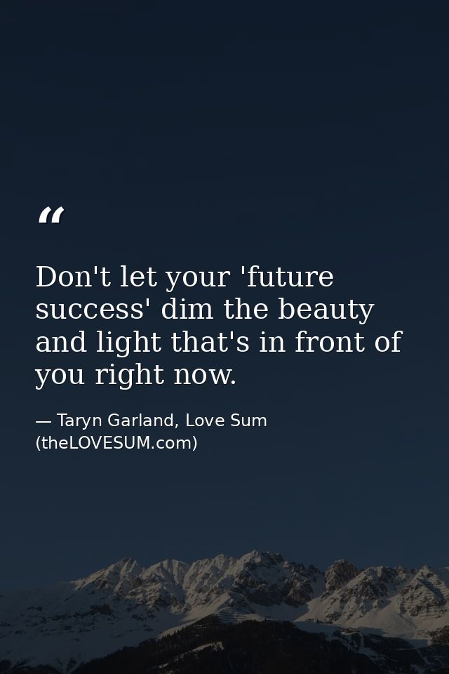 Don't let your 'future success' dim the beauty and light that's in front of you right now. — Taryn Garland, Love Sum (theLOVESUM.com)