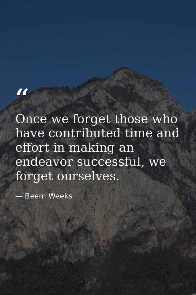 Once we forget those who have contributed time and effort in making an endeavor successful, we forget ourselves. — Beem Weeks