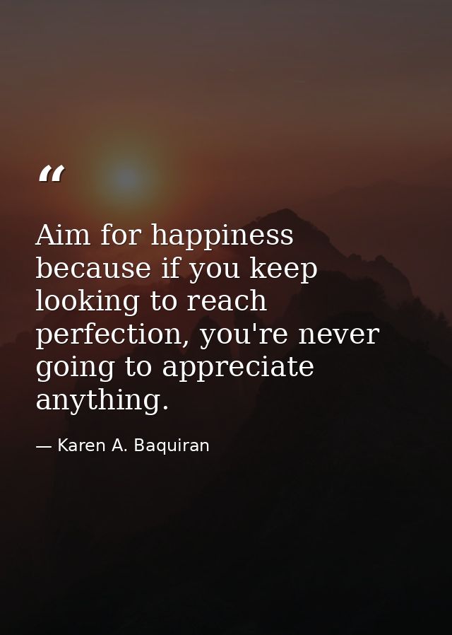 Aim for happiness because if you keep looking to reach perfection, you're never going to appreciate anything. — Karen A. Baquiran