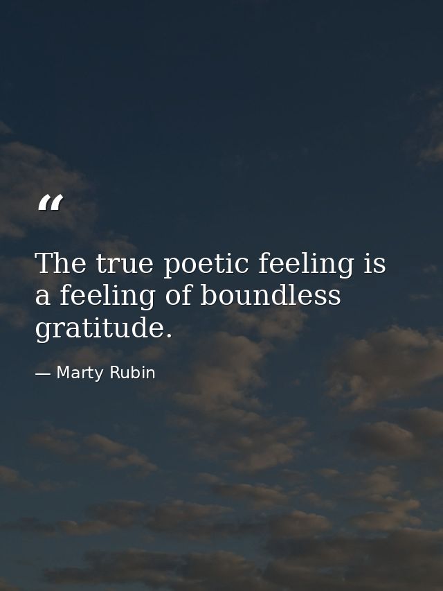 The true poetic feeling is a feeling of boundless gratitude. — Marty Rubin