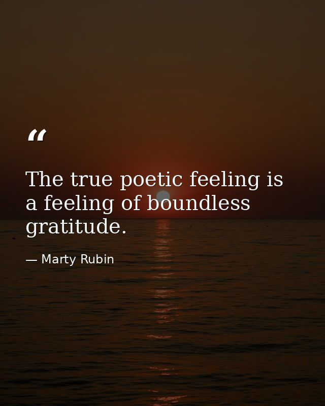 The true poetic feeling is a feeling of boundless gratitude. — Marty Rubin