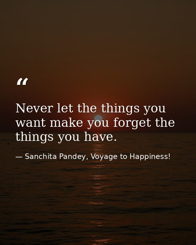 Never let the things you want make you forget the things you have. — Sanchita Pandey, Voyage to Happiness!