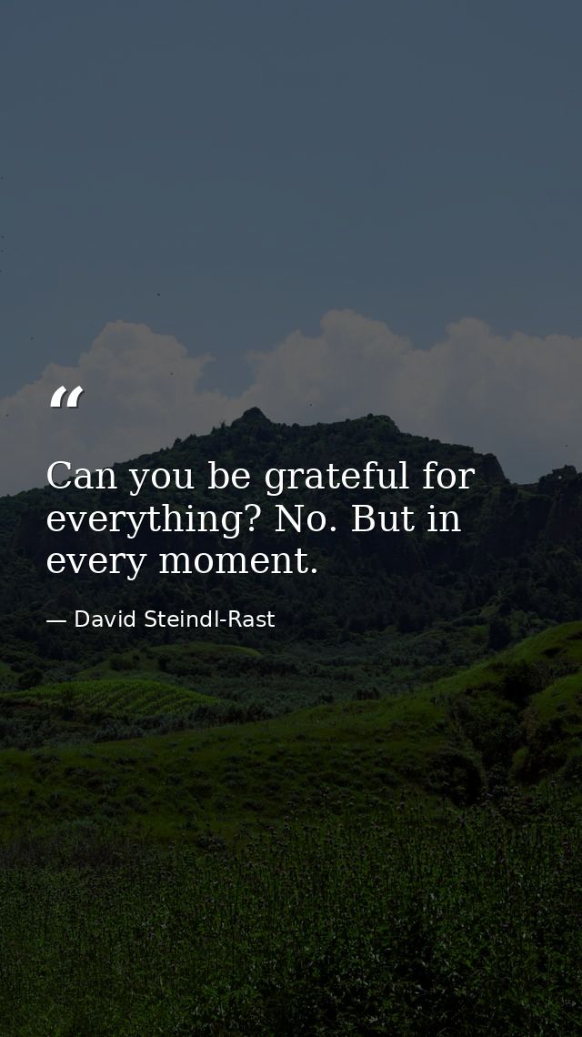 Can you be grateful for everything? No. But in every moment. — David Steindl-Rast