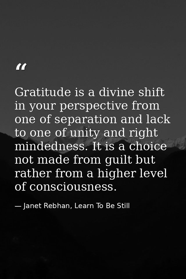 Gratitude is a divine shift in your perspective from one of separation and lack to one of unity and right mindedness. It — Janet Rebhan, Learn To Be Still