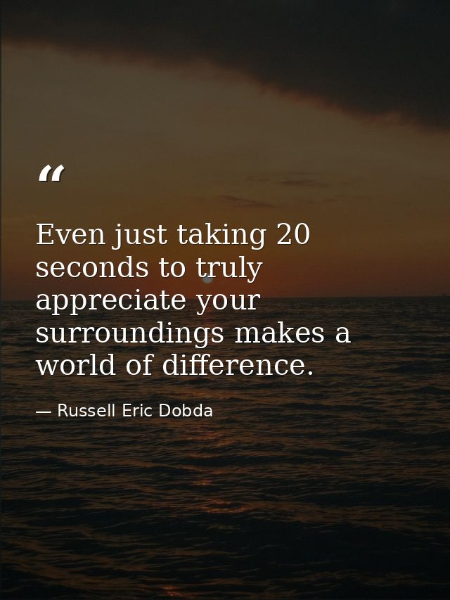 Even just taking 20 seconds to truly appreciate your surroundings makes a world of difference. — Russell Eric Dobda