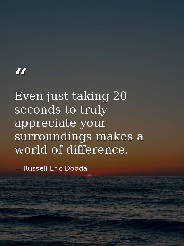Even just taking 20 seconds to truly appreciate your surroundings makes a world of difference. — Russell Eric Dobda