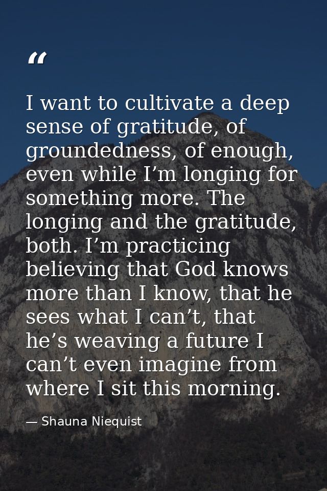I want to cultivate a deep sense of gratitude, of groundedness, of enough, even while I’m longing for something more. Th — Shauna Niequist