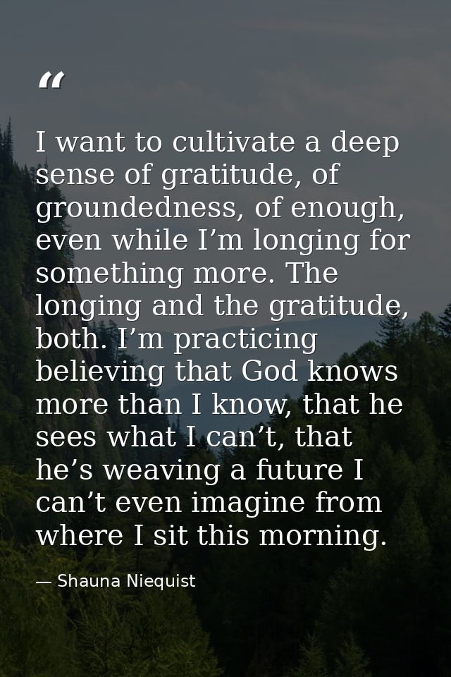 I want to cultivate a deep sense of gratitude, of groundedness, of enough, even while I’m longing for something more. Th — Shauna Niequist