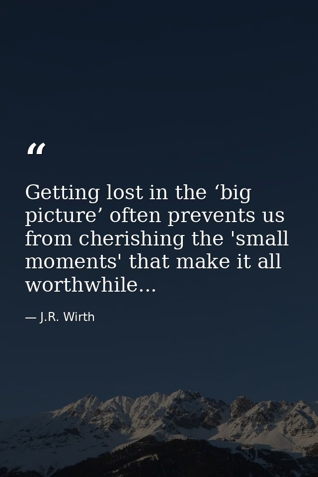 Getting lost in the ‘big picture’ often prevents us from cherishing the 'small moments' that make it all worthwhile... — J.R. Wirth