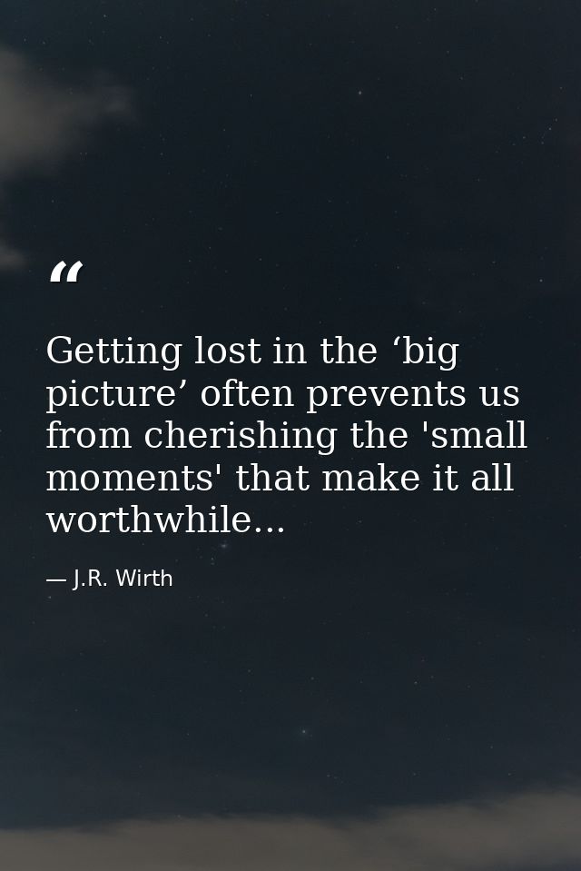 Getting lost in the ‘big picture’ often prevents us from cherishing the 'small moments' that make it all worthwhile... — J.R. Wirth