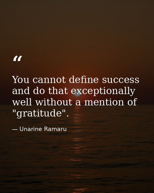 You cannot define success and do that exceptionally well without a mention of "gratitude". — Unarine Ramaru