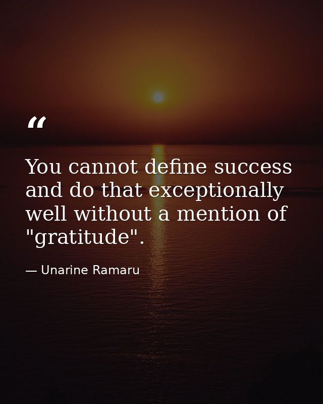 You cannot define success and do that exceptionally well without a mention of "gratitude". — Unarine Ramaru