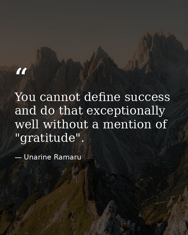 You cannot define success and do that exceptionally well without a mention of "gratitude". — Unarine Ramaru