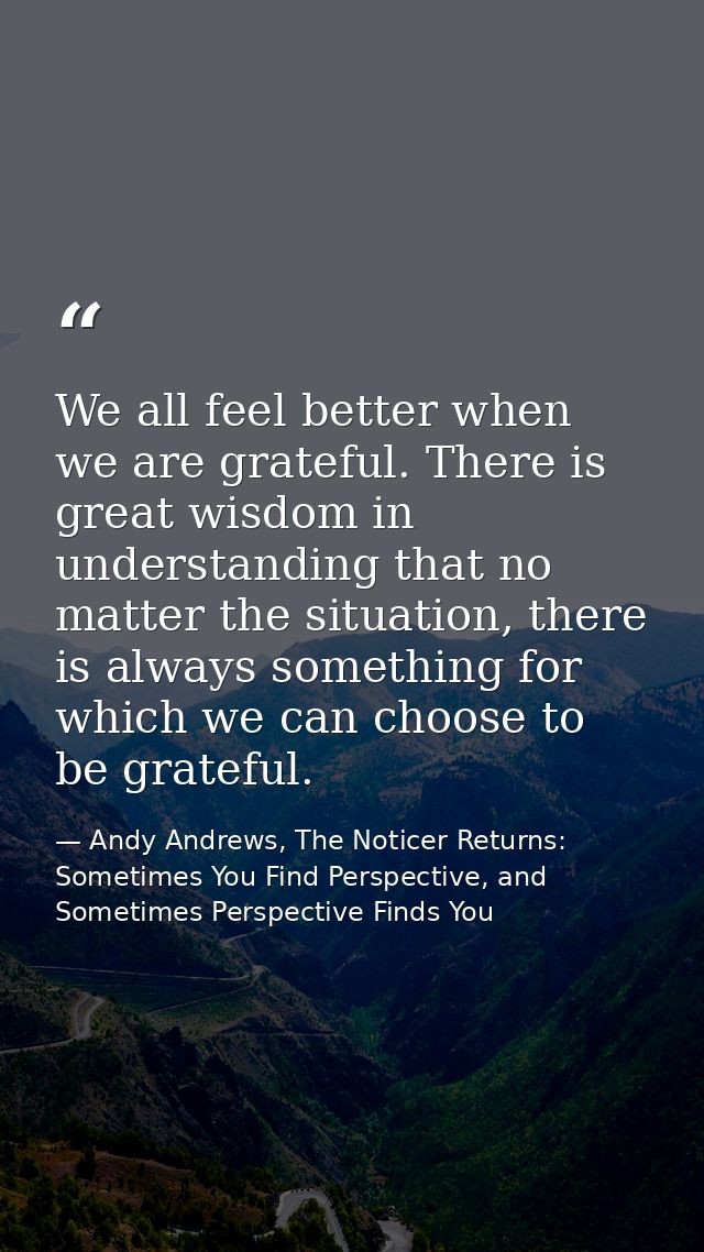 We all feel better when we are grateful. There is great wisdom in understanding that no matter the situation, there is a — Andy Andrews, The Noticer Returns: Sometimes You Find Perspective, and Sometimes Perspective Finds You