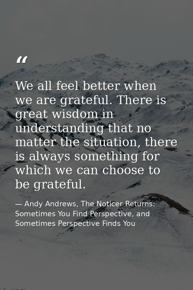 We all feel better when we are grateful. There is great wisdom in understanding that no matter the situation, there is a — Andy Andrews, The Noticer Returns: Sometimes You Find Perspective, and Sometimes Perspective Finds You