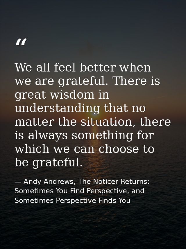 We all feel better when we are grateful. There is great wisdom in understanding that no matter the situation, there is a — Andy Andrews, The Noticer Returns: Sometimes You Find Perspective, and Sometimes Perspective Finds You
