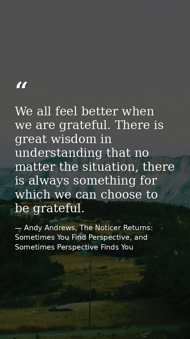 We all feel better when we are grateful. There is great wisdom in understanding that no matter the situation, there is a — Andy Andrews, The Noticer Returns: Sometimes You Find Perspective, and Sometimes Perspective Finds You