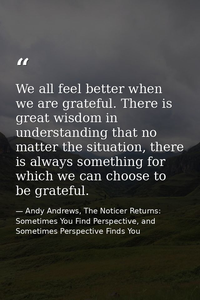We all feel better when we are grateful. There is great wisdom in understanding that no matter the situation, there is a — Andy Andrews, The Noticer Returns: Sometimes You Find Perspective, and Sometimes Perspective Finds You