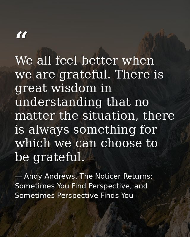 We all feel better when we are grateful. There is great wisdom in understanding that no matter the situation, there is a — Andy Andrews, The Noticer Returns: Sometimes You Find Perspective, and Sometimes Perspective Finds You