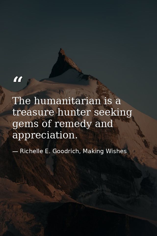 The humanitarian is a treasure hunter seeking gems of remedy and appreciation. — Richelle E. Goodrich, Making Wishes