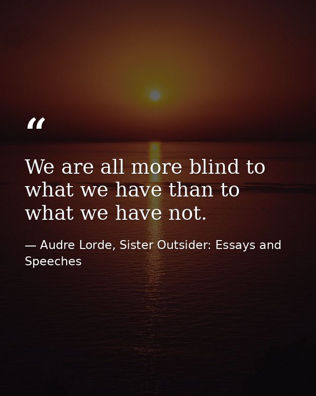 We are all more blind to what we have than to what we have not. — Audre Lorde, Sister Outsider: Essays and Speeches