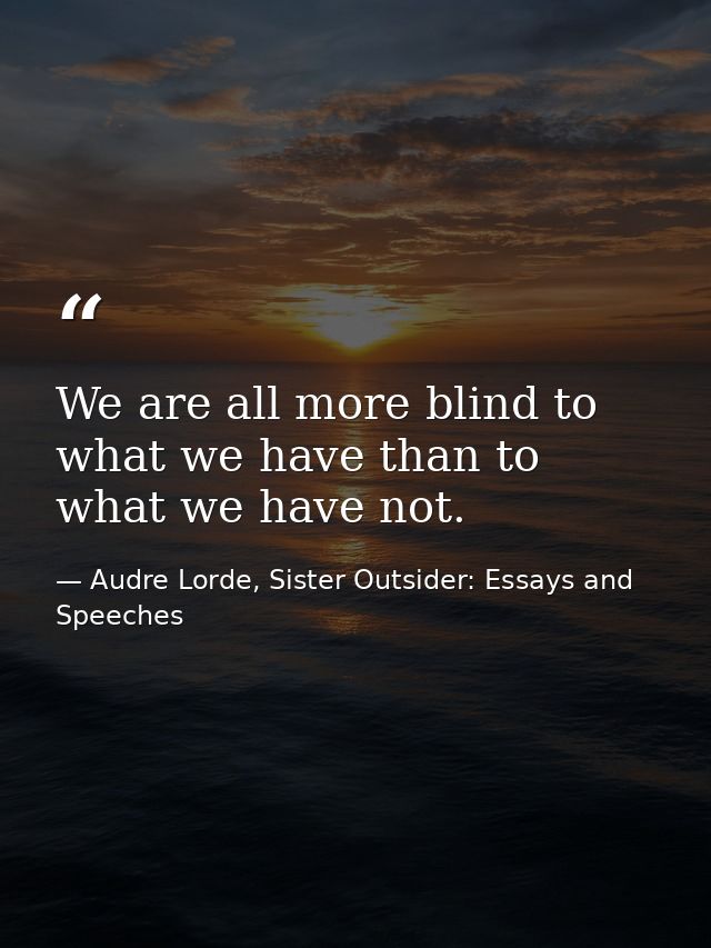We are all more blind to what we have than to what we have not. — Audre Lorde, Sister Outsider: Essays and Speeches
