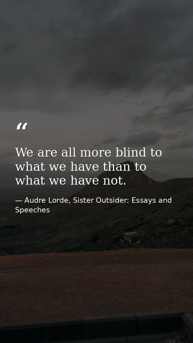 We are all more blind to what we have than to what we have not. — Audre Lorde, Sister Outsider: Essays and Speeches