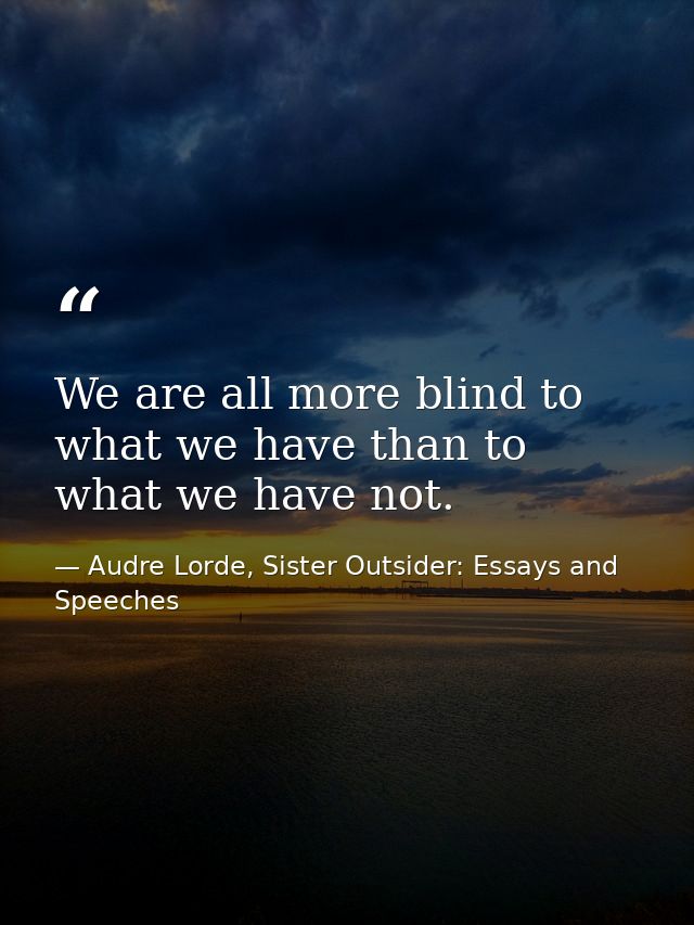 We are all more blind to what we have than to what we have not. — Audre Lorde, Sister Outsider: Essays and Speeches