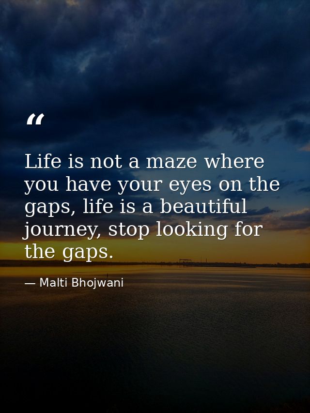 Life is not a maze where you have your eyes on the gaps, life is a beautiful journey, stop looking for the gaps. — Malti Bhojwani