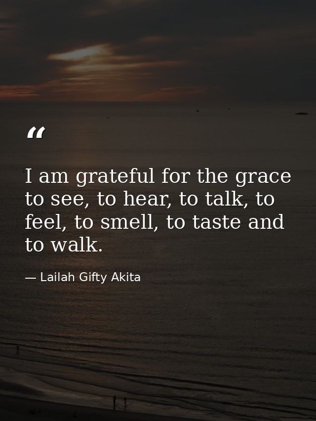 I am grateful for the grace to see, to hear, to talk, to feel, to smell, to taste and to walk. — Lailah Gifty Akita