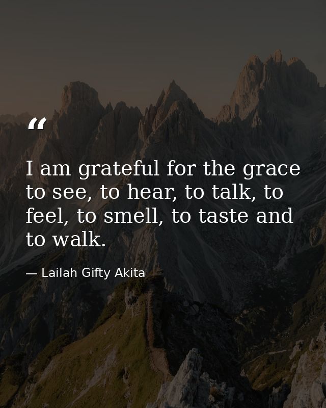 I am grateful for the grace to see, to hear, to talk, to feel, to smell, to taste and to walk. — Lailah Gifty Akita